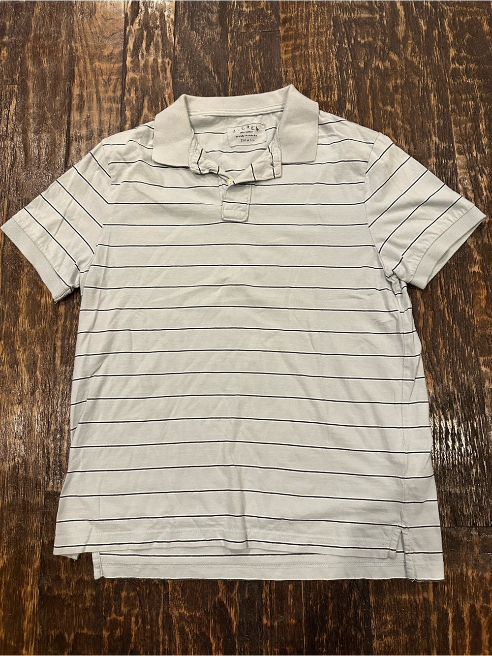 J. Crew Men’s White Polo with Thin Navy Stripes